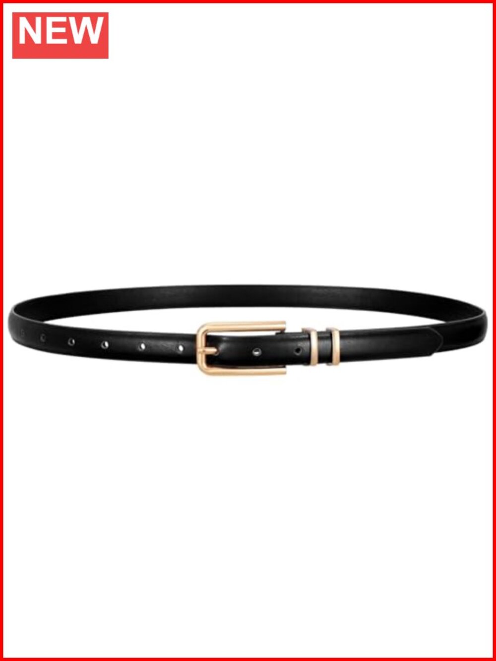 Women's Skinny Faux Leather Belt Thin Waist Belt with Gold Buckle